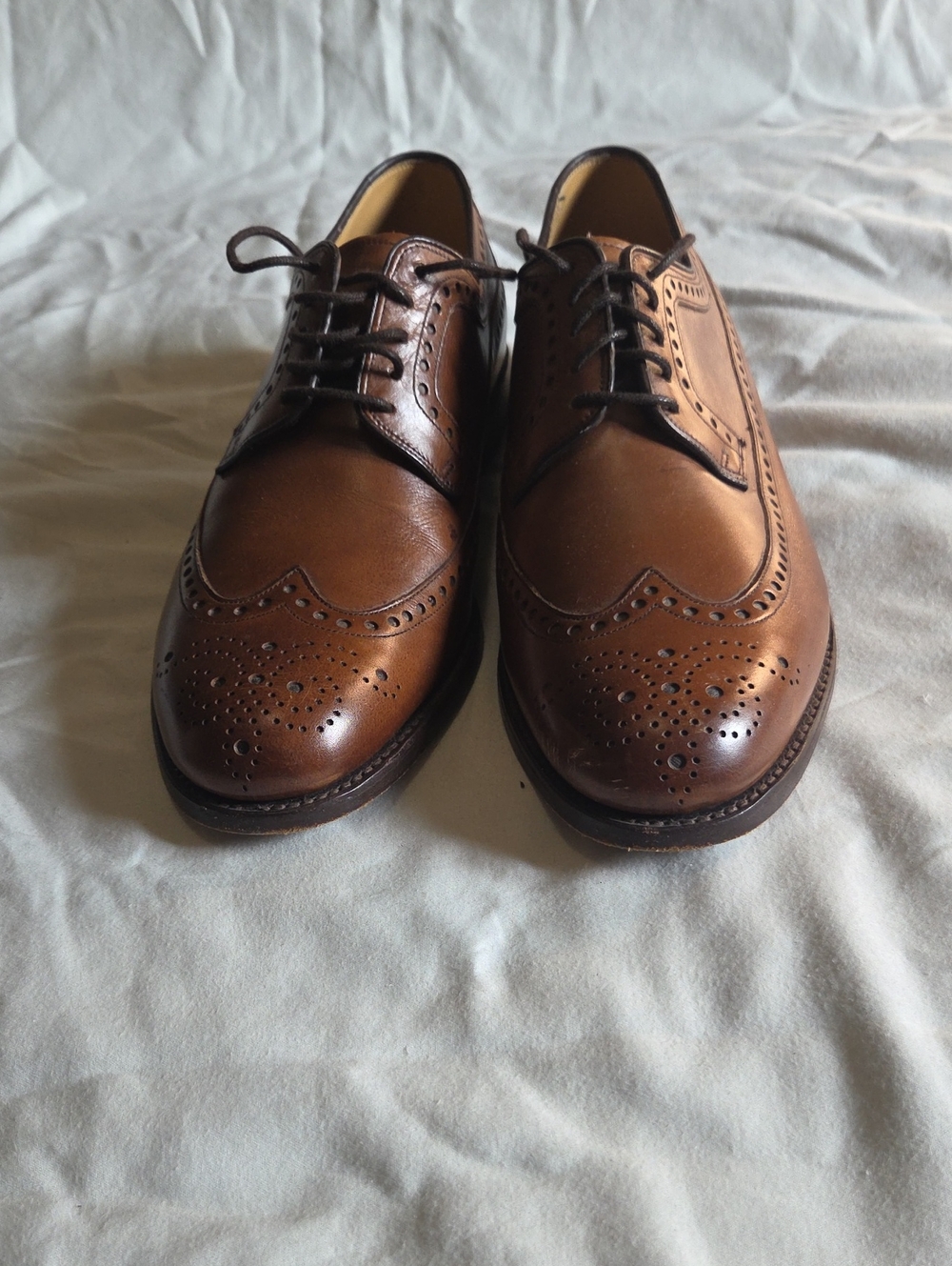 Men's Classic Brown Leather Brogue Derby Shoes - Picture 1 of 6